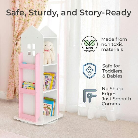 Neo Pink House Shaped 360° Rotating Kid's Freestanding Bookshelf