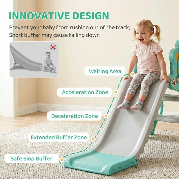 Baby Slide with Basketball Hoop, Climber, Easy to Assemble Kids Slide for Indoor Use, for Ages 18-36 Months - Blue