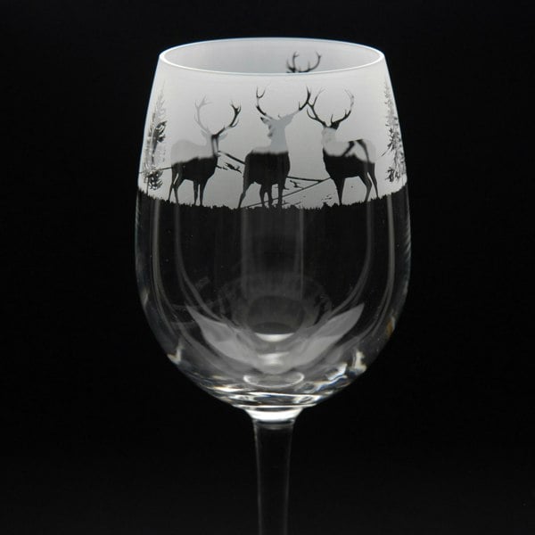 Glyptic Glass Art Stag Crystal Wine Glass - Hand Etched/Engraved Gift
