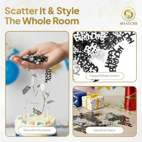 Black and Silver Happy Birthday Confetti Table Scatter, 14g Birthday Party Decoration image 9