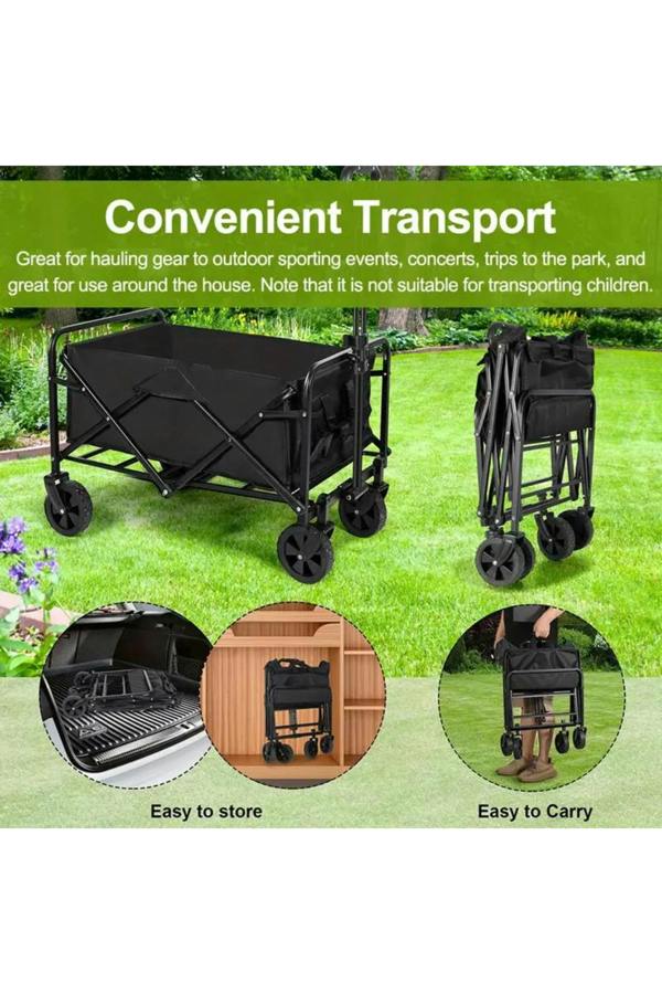 Dyzi Foldable Heavy-Duty Silent Utility Wagon Adjustable Handle Garden Cart
