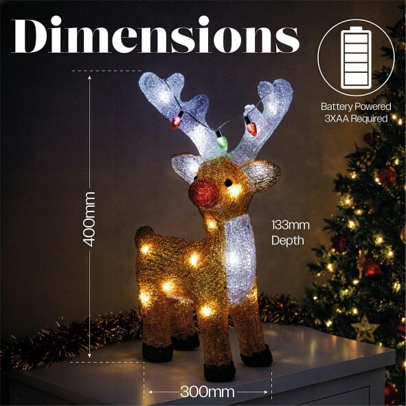 Scotts of Stow Xmas Haus LED Acrylic Deer Battery Operated with Timer