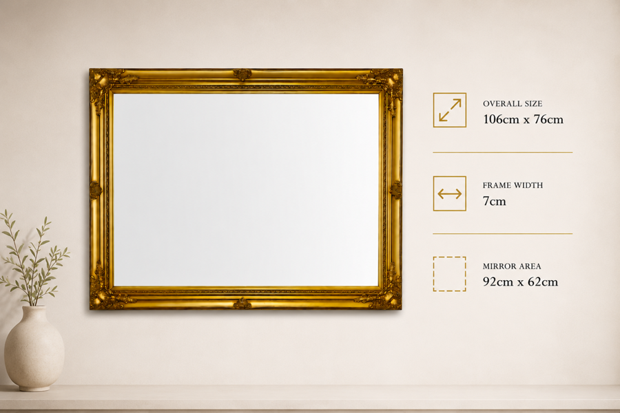 Downton Interiors Antique Gold Extra Large Wood Frame Wall Mirror 106cm 75cm