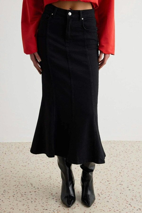 WOVCOR Fitted Maxi Denim Skirt