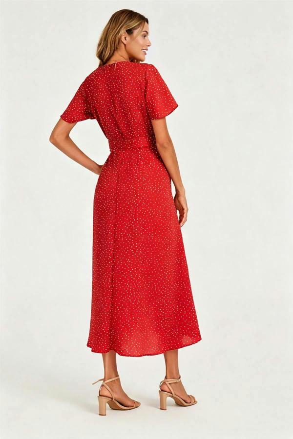 FS Collection Polka Dot Print Wrap Dress In Red