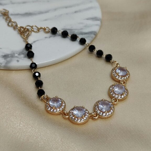 The Colourful Aura Large Round Zircon Adjustable beaded Bracelet