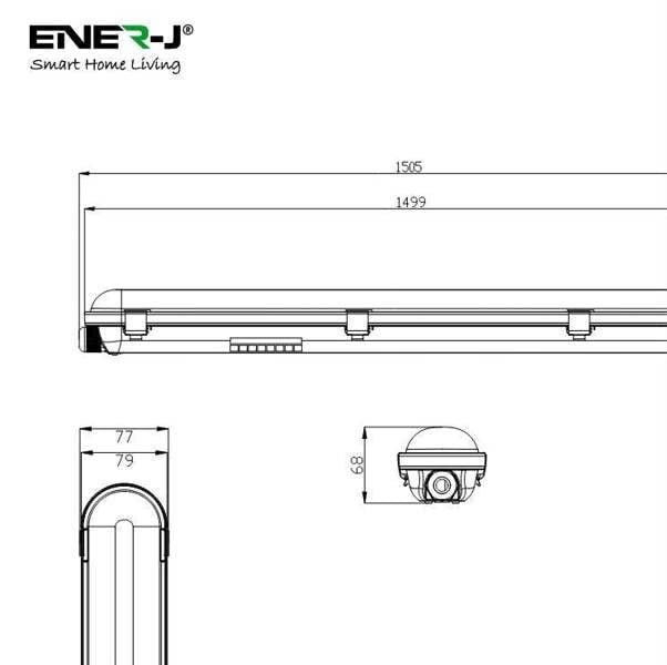 ENER-J IP65 LED Non-Corrosive Batten Light 150cm 50W 4000K, 6000 Lumens, Instant Start, 20,000 Hours - Pack of 4