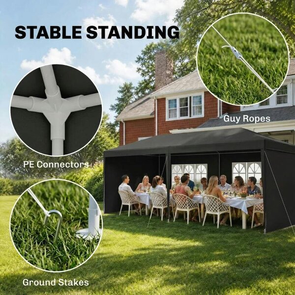 2.95 x 5.83 m Semi-Open Gazebo - Dark Grey