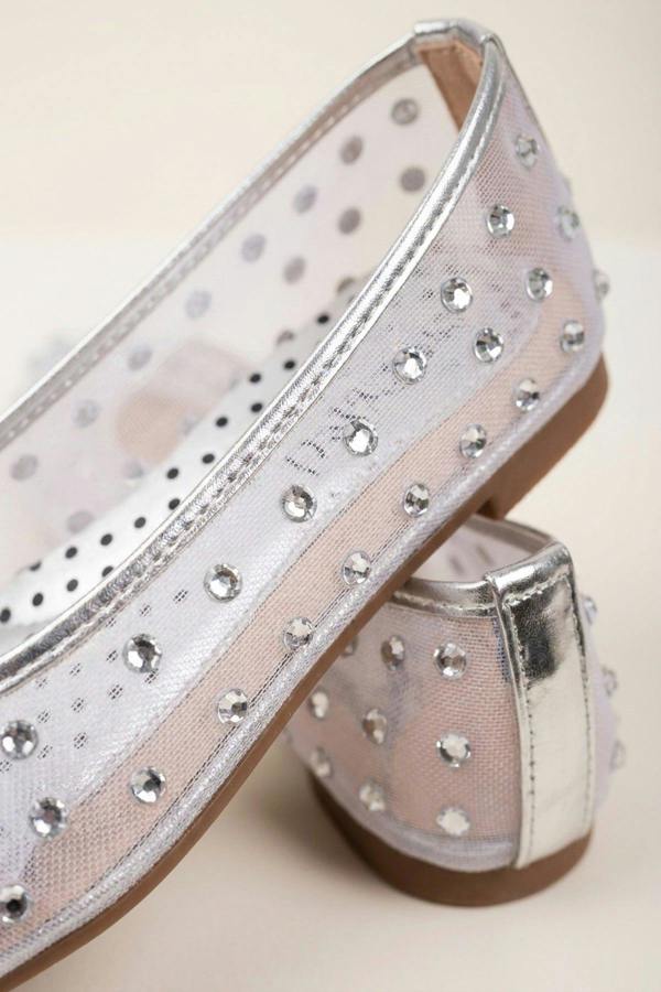Saoirse Sheer Embellished Ballet Flats - Silver