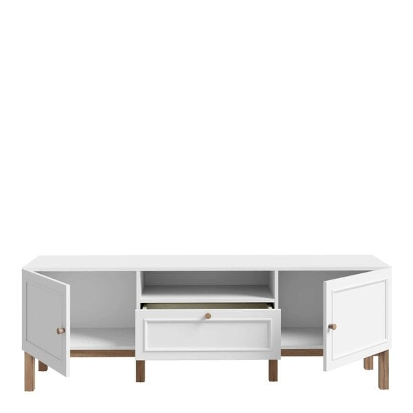 Wyld Haus Turku Light Grey TV Unit with Oak Detail 2 Doors 1 Drawer