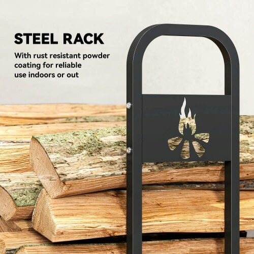 Bobobiy 6.5 FT Steel Firewood Log Rack with 300 kg Capacity, Heavy Duty Fireplace Wood Storage Shelf, Black