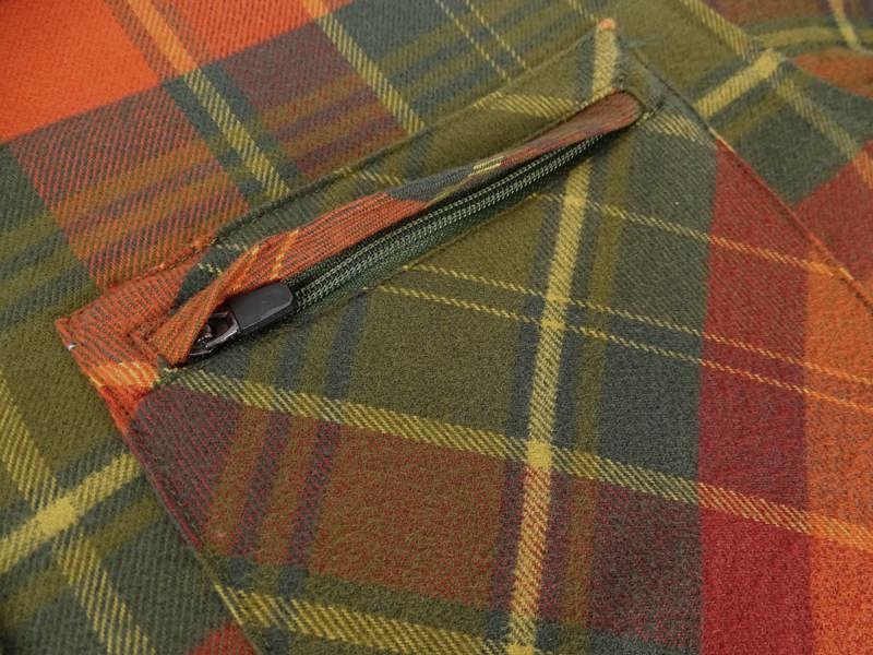 Close-up of Hoggs of Fife Autumn Shirt fabric showing rich check pattern, soft cotton blend, and button detail for fieldwear style