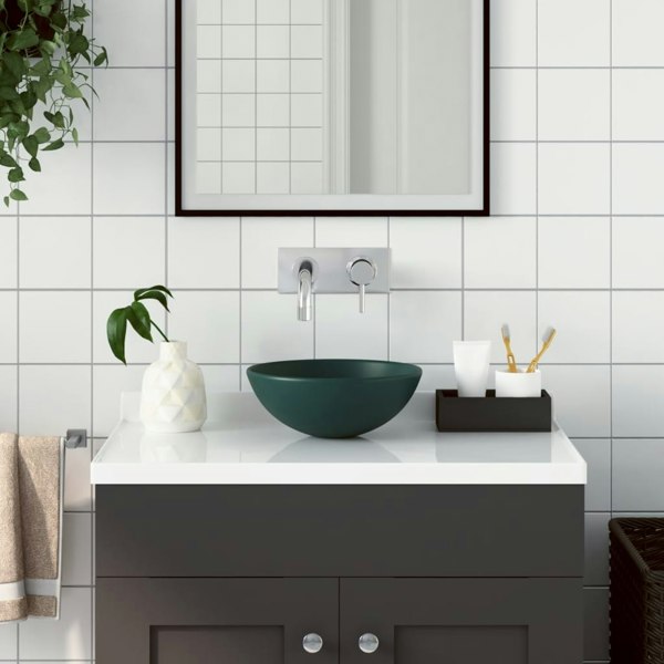 Berkfield Bathroom Sink Ceramic Dark Green Round