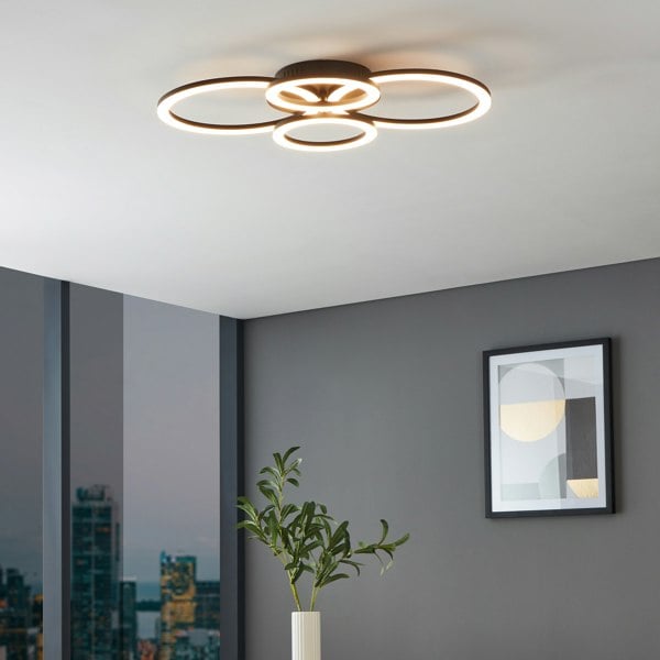 EGLO Parrapos-Z Modern Black Steel Smart Control, Colour Changing Ceiling Light, (W) 45cm