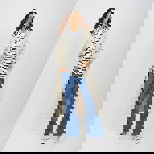 Brave Soul Cream Half Zip Striped Fisherman Knit Jumper - Cream Image 3