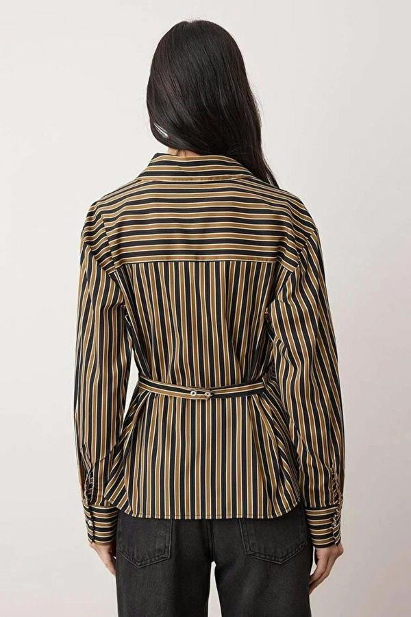 WOVCOR Striped Woven Shirt with Adjustable Waist