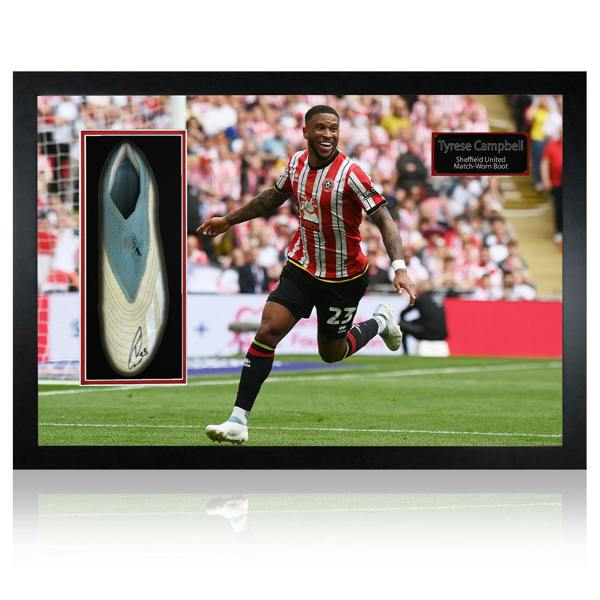 Tyrese Campbell Signed & Match-Worn Sheffield United Boot Iconic Frame #2