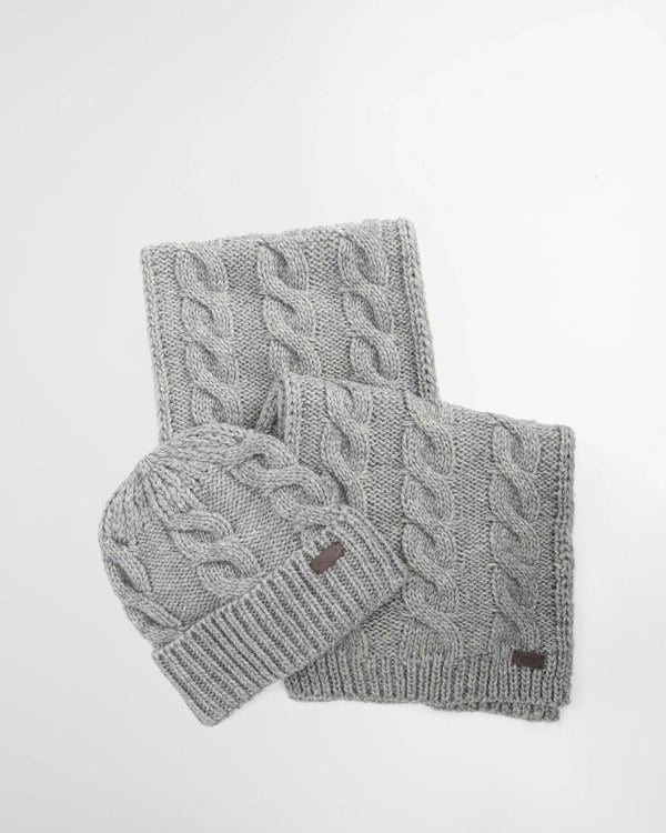 Barbour Jesmond Beanie & Scarf Gift Set - Mid Grey