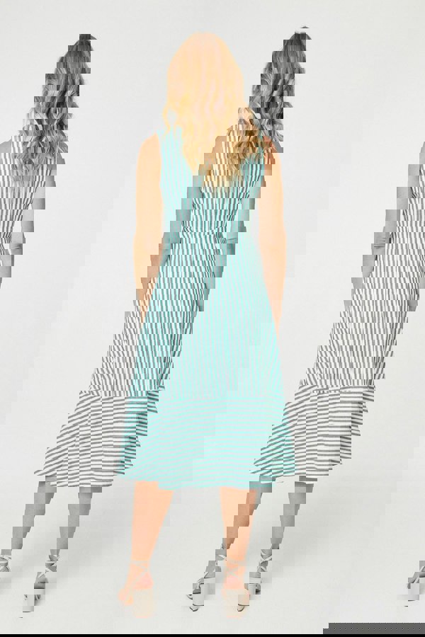 Green | Striped Tie Waist Tiered Midi Dress