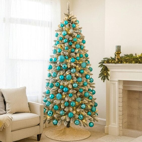 Neo Brilliant Blue 36 Christmas Tree Ornaments Set Baubles Glitter Balls Holiday Festive Decorations Assorted Sizes Colours Home Party Décor
