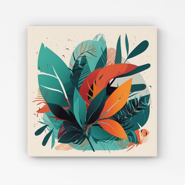 Warren Reed Green Orange Tropical Leaves Canvas