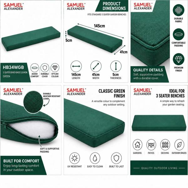 Samuel Alexander Charles Taylor Green Waterproof Three Seater Base Cushion for wooden furniture