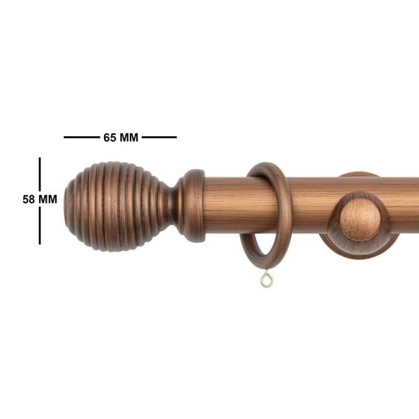 A.Unique Home Ribbed Wooden Curtain Pole with Rings and Fittings, In a Variety of Colours and Sizes (35mm) (180cm, Walnut)