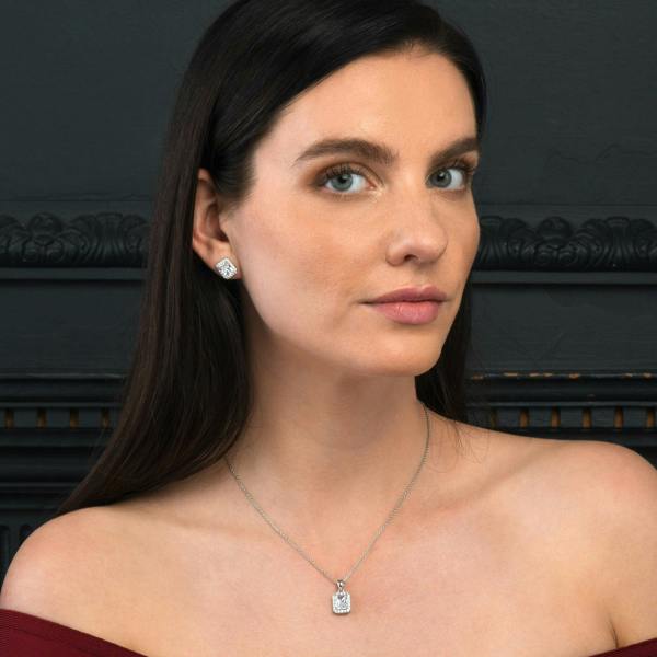 namana 925 Sterling Silver Emerald Cut White Halo Pendant Necklace For Women
