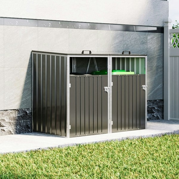 Metal Outdoor Bin Shed for 1/2/3/4 Trash Bins Living and Home 