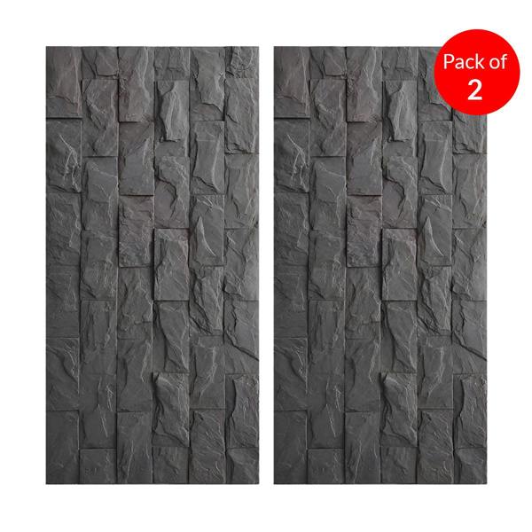 ENER-J Charcoal Stacked Stone PU Wall Panel Size:1200 x 600 x 25 mm (Pack of 2)