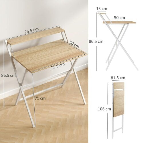 Wyld Haus Mane  81.5cm Wooden Natural Folding Desk With Raised Monitor Shelf