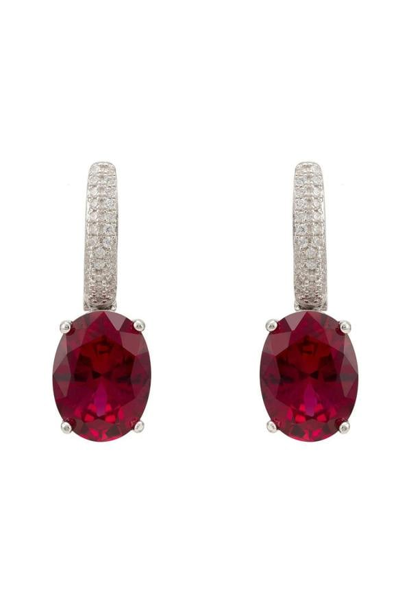 Alexandra Oval Drop Earrings Silver Ruby - LATELITA Earrings