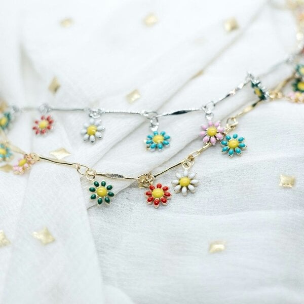 The Colourful Aura Colourful Rainbow Flower  Indie Boho Daisy Charms Dangle Choker Summer Necklace