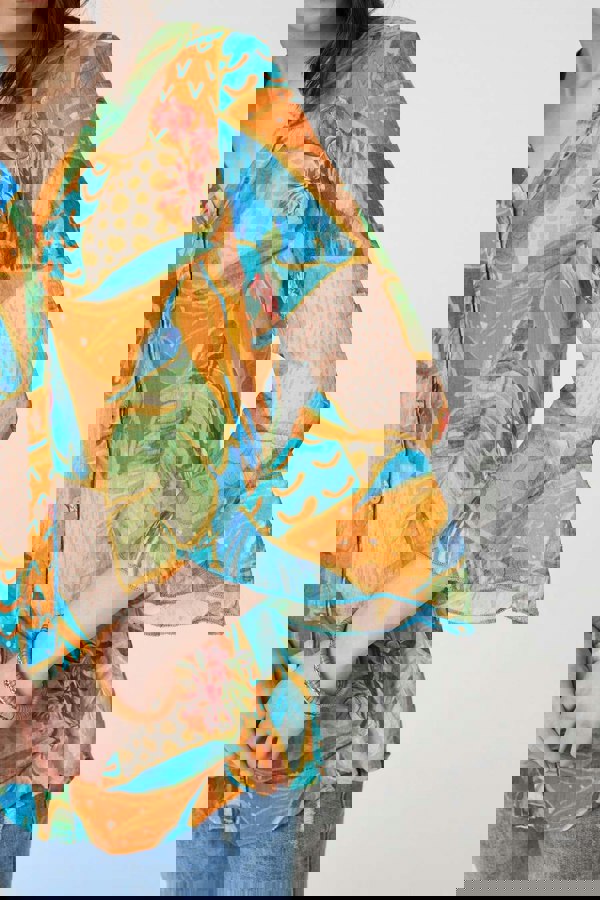 Orange | Leaf Print Button Front Blouse