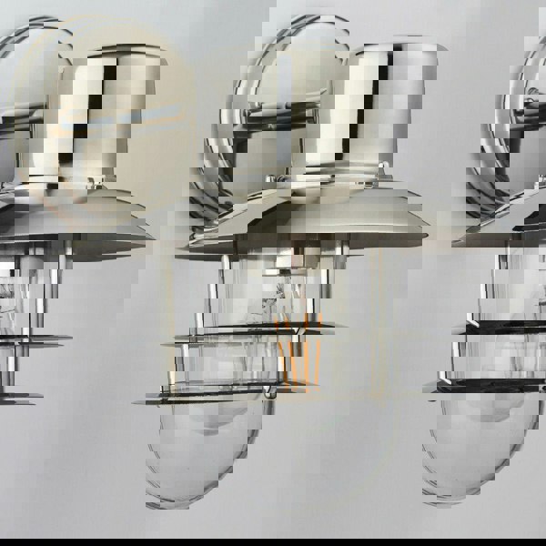 IP44 Outdoor Wall Lamp Stainless Steel Caged Glass Lantern Down Modern Light Loops
