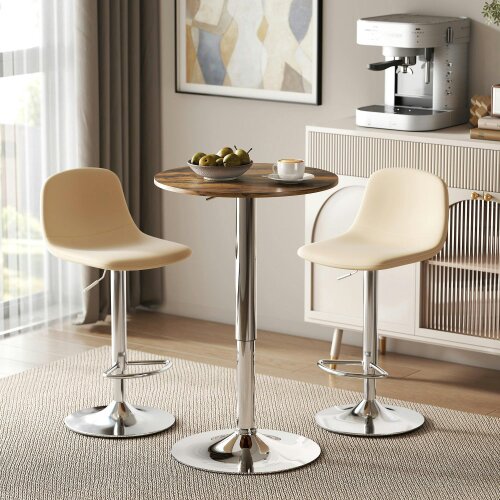 Wyld Haus Redone Rustic Brown Adjustable Swivel Round Bar Table With Steel Base