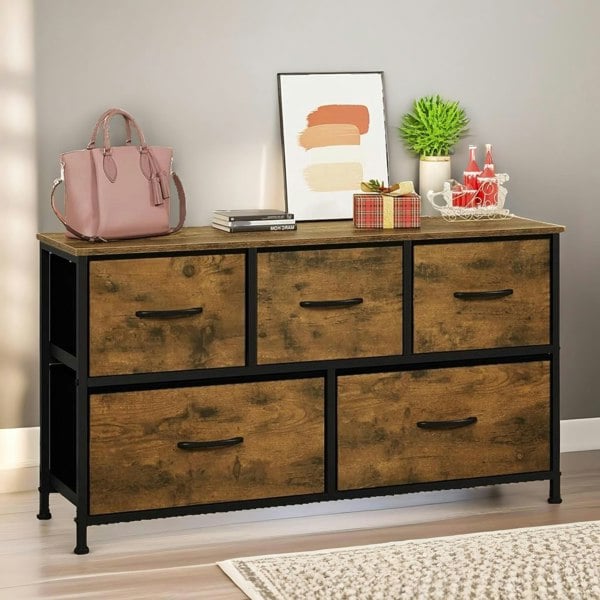 Rafaelo Mobilia Bedroom Dresser With 5 Fabric Storage Drawers Rustic Brown