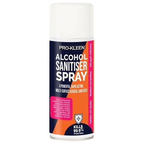 ProKleen Pro-Kleen Sanitiser Spray Antibacterial 400ml Kills 99.9% Bacteria Perfect for Phones, Worktops, Trolleys, Keyboards, Switches