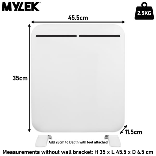 MYLEK Electric Panel Heater - Wall Mounted or Free Standing 500w