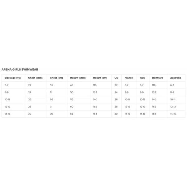 Arena girls pooltiles lightdrop swimsuit size chart black blue multi