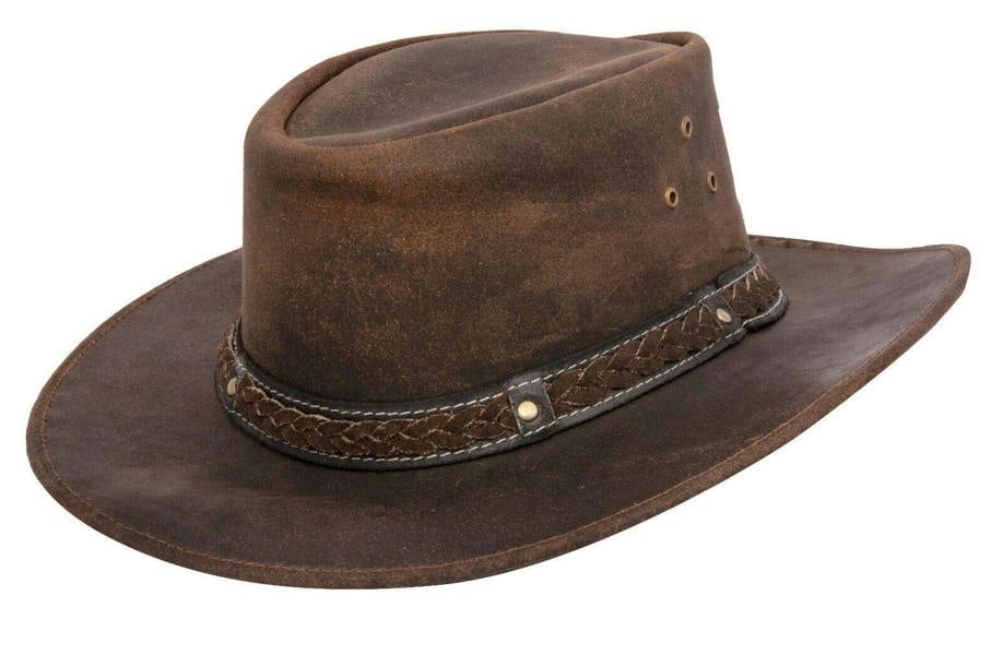 Infinity Leather Cowboy Aussie Real Leather Hat Australian Black Western Outback Bush Hat