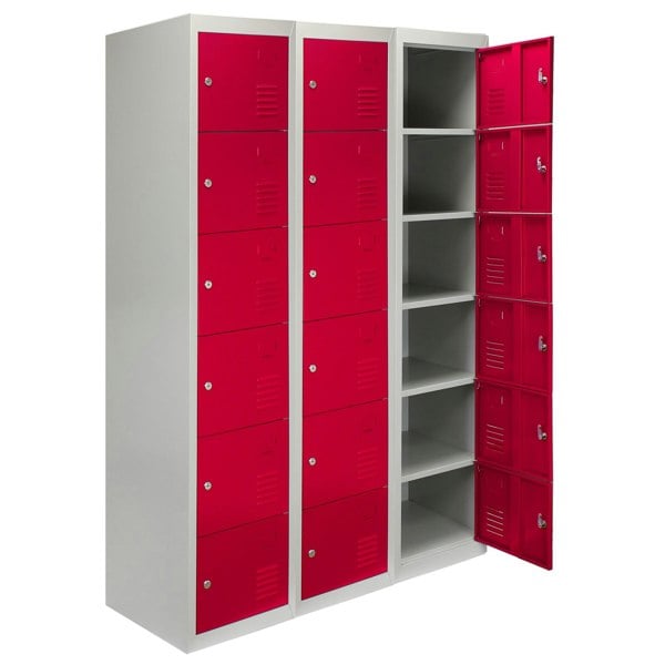 Monstershop 3 x Metal Storage Lockers - Six Doors, Red - Flatpack