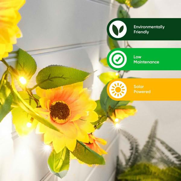 Gardenwize 25 LED Solar String Lights – 2m Sunflower Garland LED Lights