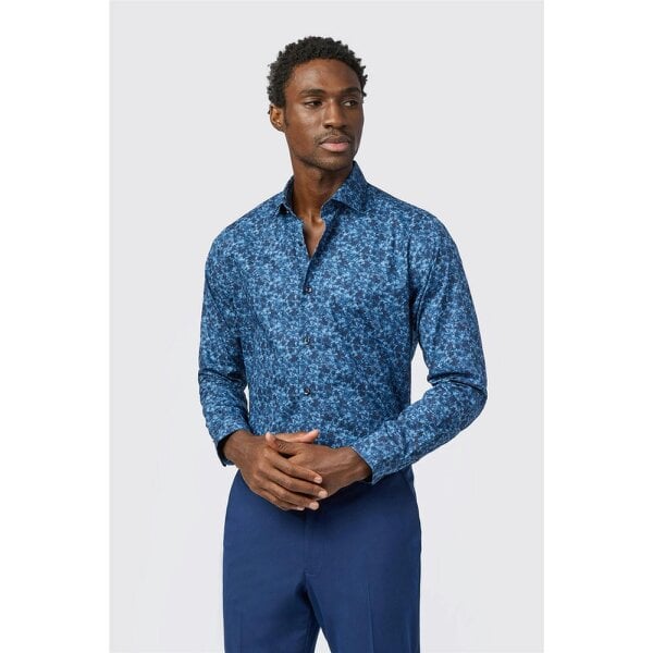 Alexandre Silver Alexandre Tailored Fit Navy Watercolour Floral Print Shirt