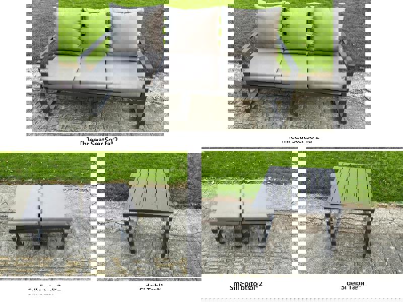 Fimous 8 Seater Aluminium Garden Furniture Set with Adjustable Rising Dining Table, 2 Sofas, Side Table, 2 Footstools - Dark Grey