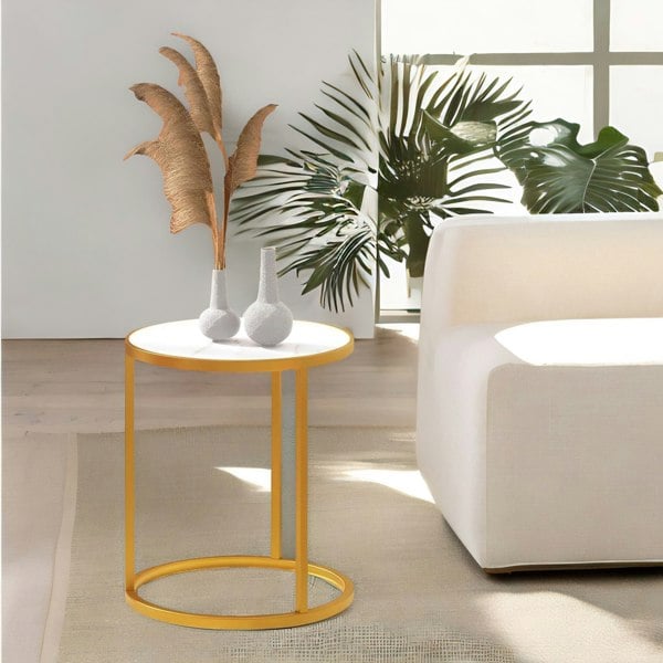 Rafaelo Mobilia Faux Marble Round Coffee Side End Table Gold