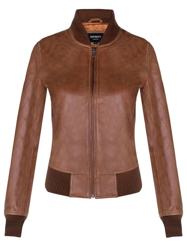 Womens Classic MA-1 Leather Bomber Jacket-Newcastle - Upperclass Fashions 