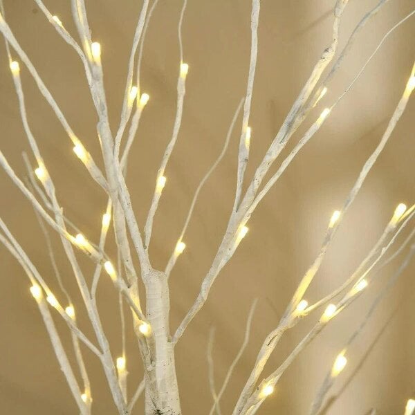 Bobobiy 5ft Artificial White Birch Tree Light with Warm White Pre-Lit LED Light for Indoor and Covered Outdoor Use