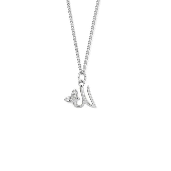 Say It With Dainty Winged Initial Charm Necklace - Sterling Silver