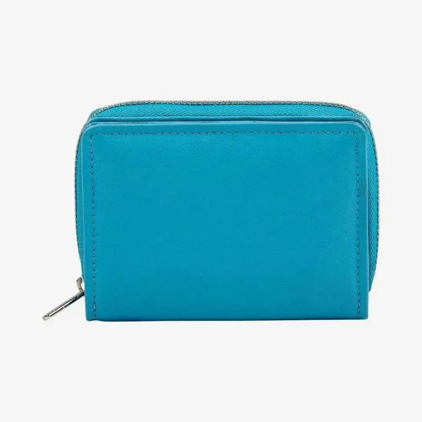 Miami real leather zipped card holder with RFID protection in turquoise